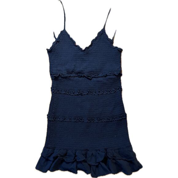 Oliveaceous Women's L Black Smocked Fitted Mini Dress Summer Party Cocktail - Picture 1 of 5